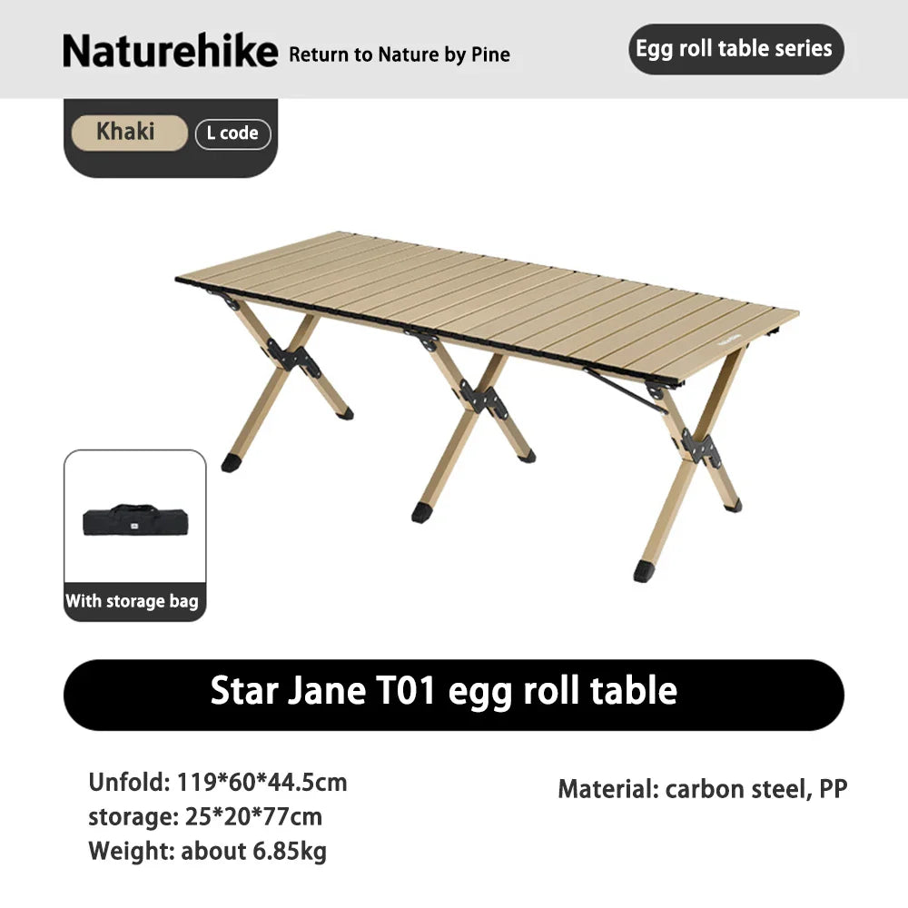 Portable Foldable Camping Picnic Table – Roll-Up Color Block Desktop, Carbon Steel Frame (Small/Medium/Large)