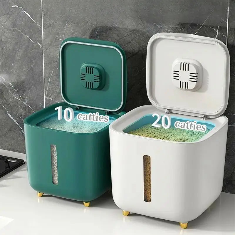 Airtight Pest-Proof Rice & Grain Storage Container — 5 kg / 10 kg (11 lb / 22 lb) Moisture-Proof Kitchen Bin with Double Silicone Seal, Pet Food Dispenser