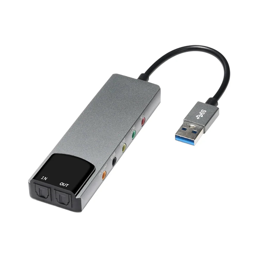 External USB Sound Card 6-in-1 3.5mm Audio Adapter — USB Audio Interface for Laptop Headset