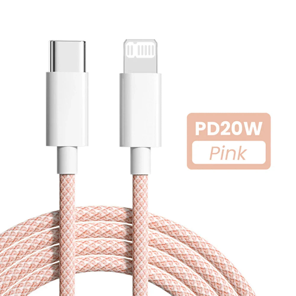 PD 20W USB-C to Lightning Fast Charging Cable for iPhone & iPad — Nylon Braided 3A, 480Mbps, 1/1.5/2m (3.3/5/6.6ft)