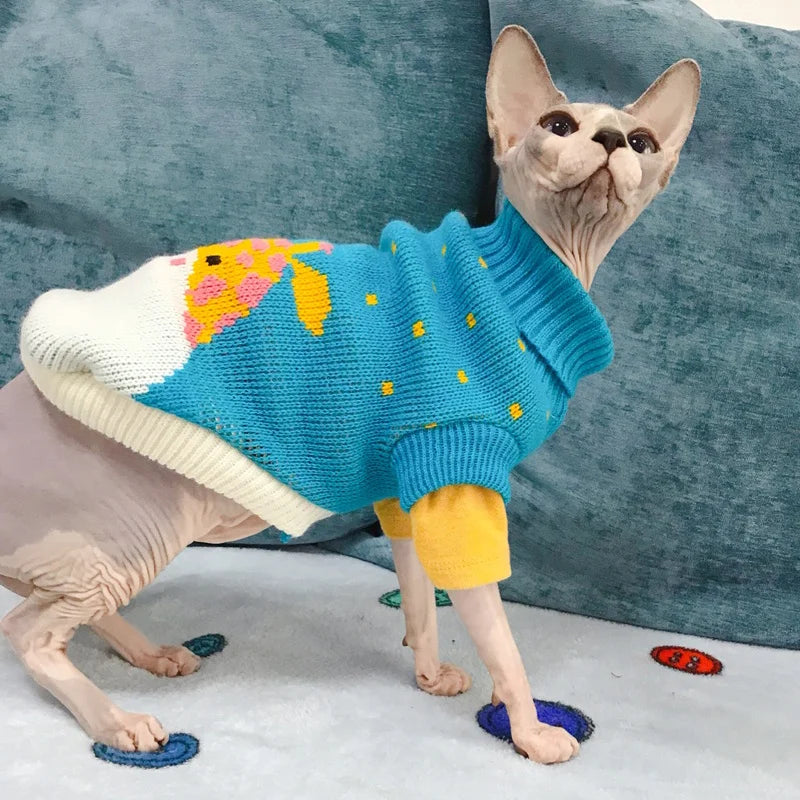 Cute Cartoon Cat Sweater Pullover – Warm Winter Knit Pet Coat for Cats & Small Breeds