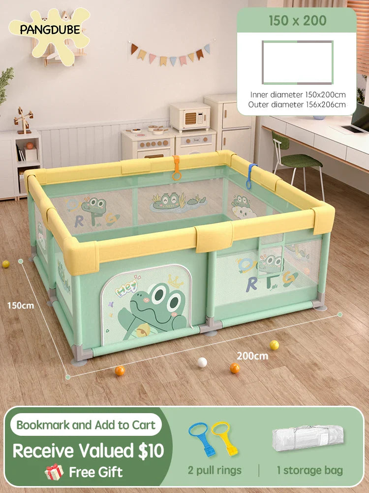 Crocodile Baby Playpen with Storage Bag & Hand Rings – Portable Play Fence for Ball Pit & Toddler Playground