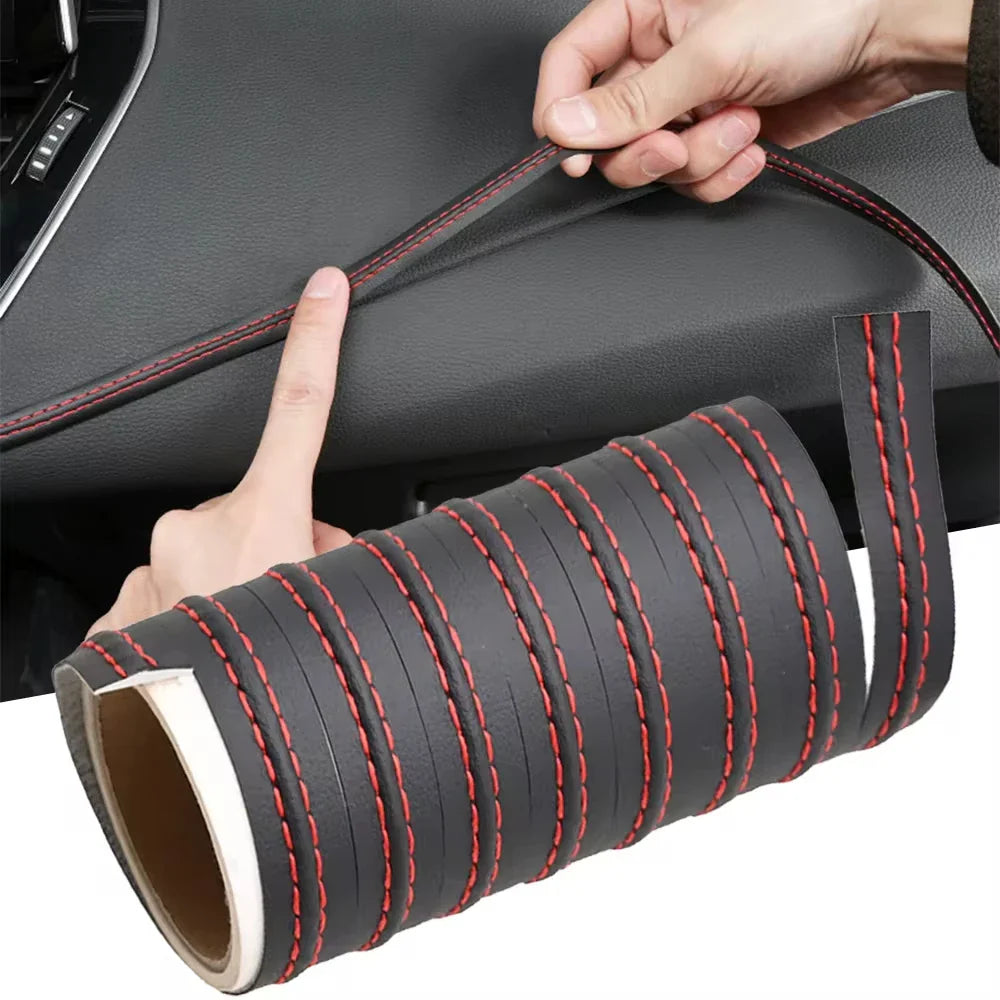 PU Leather Car Trim Braid — Self-Adhesive Decorative Strip for Dashboard & Door, Universal Interior Moulding