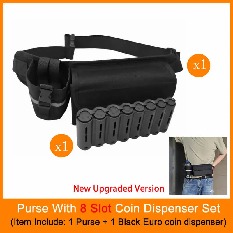 Waiter Cash Wallet Waist Bag with 8-Slot Euro Coin Dispenser – Fanny Pack Coin Holder for Servers, Drivers & Cashiers