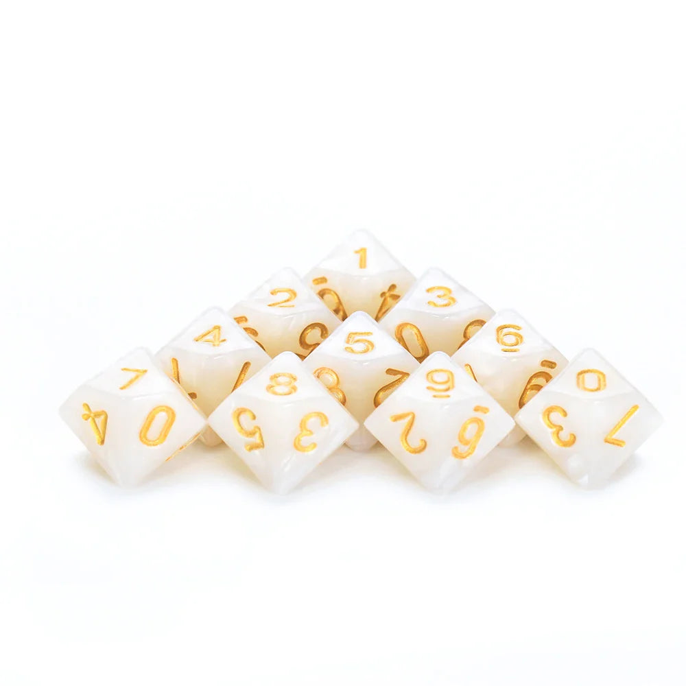 D10 Polyhedral Dice 10-Piece Set for D&D & Tabletop RPGs — Marble & Transparent Styles for Board Games & Parties