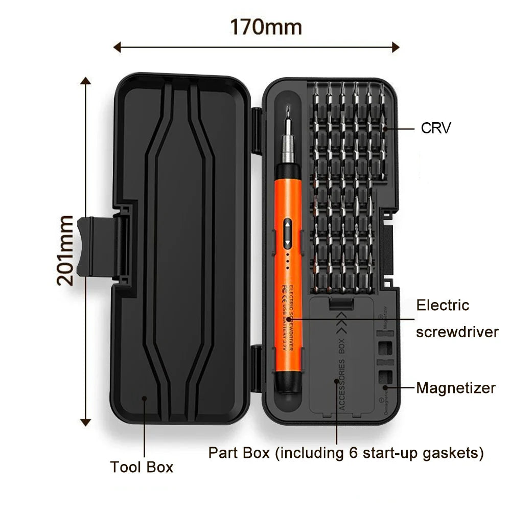 Precision Rechargeable Electric Screwdriver Set, 38-Piece Mini Wireless Repair Kit for Phones, Laptops & Electronics