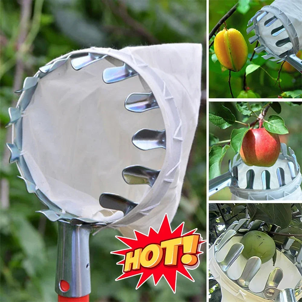 Fruit Picker Head with Detachable Catcher Pouch — Pole-Compatible Orchard Harvester for Apples Pears Oranges (16cm/6.3in & 14cm/5.5in)