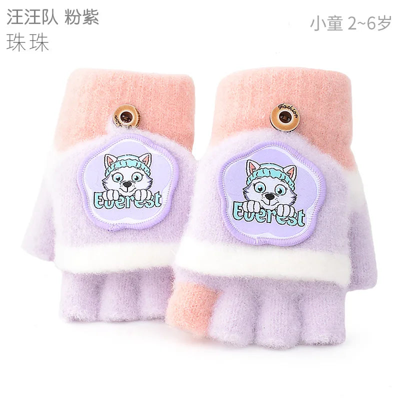 Kids Winter Plush Cartoon Mittens - Warm Gloves for Children Ages 2–6