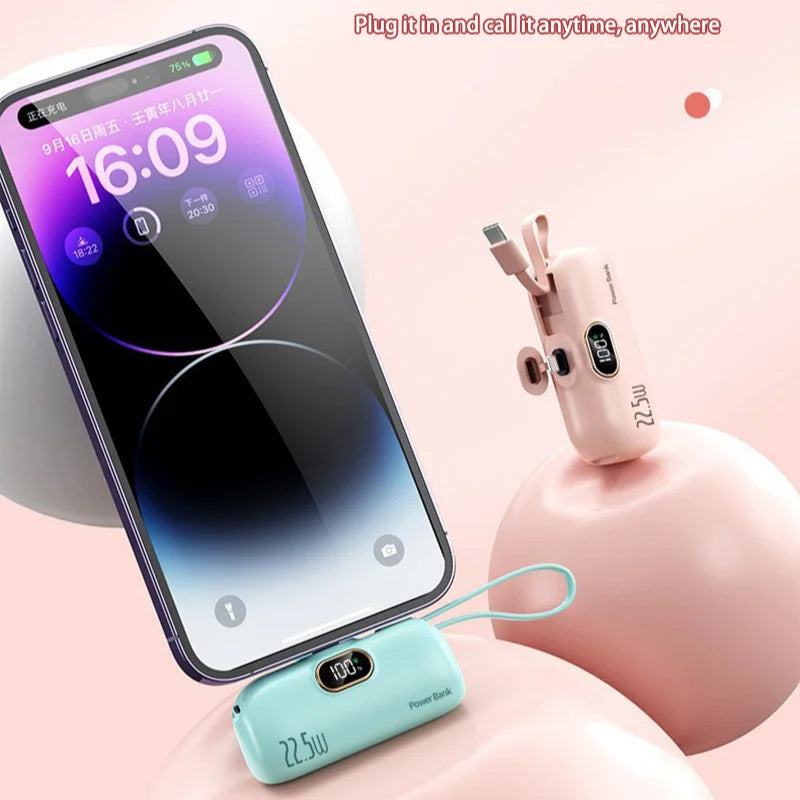 30,000mAh Mini Capsule Power Bank – Portable Fast Charger with Wireless Charging, Dual USB, Type-C & Lightning
