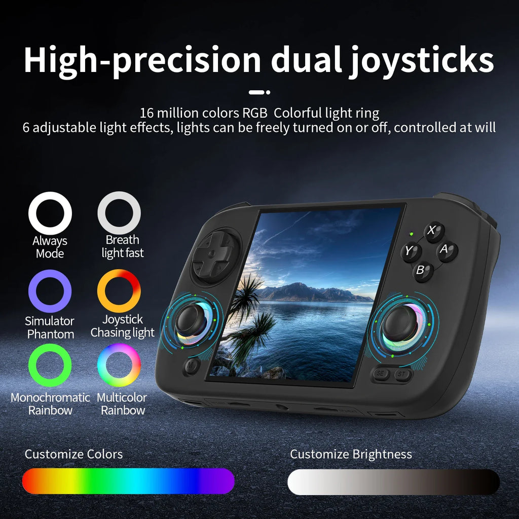 Retro Handheld Game Console 3.95\" (10.0 cm) IPS 720×720 Linux 64-bit Wi‑Fi Bluetooth RGB Joysticks 32GB Expandable to 512GB