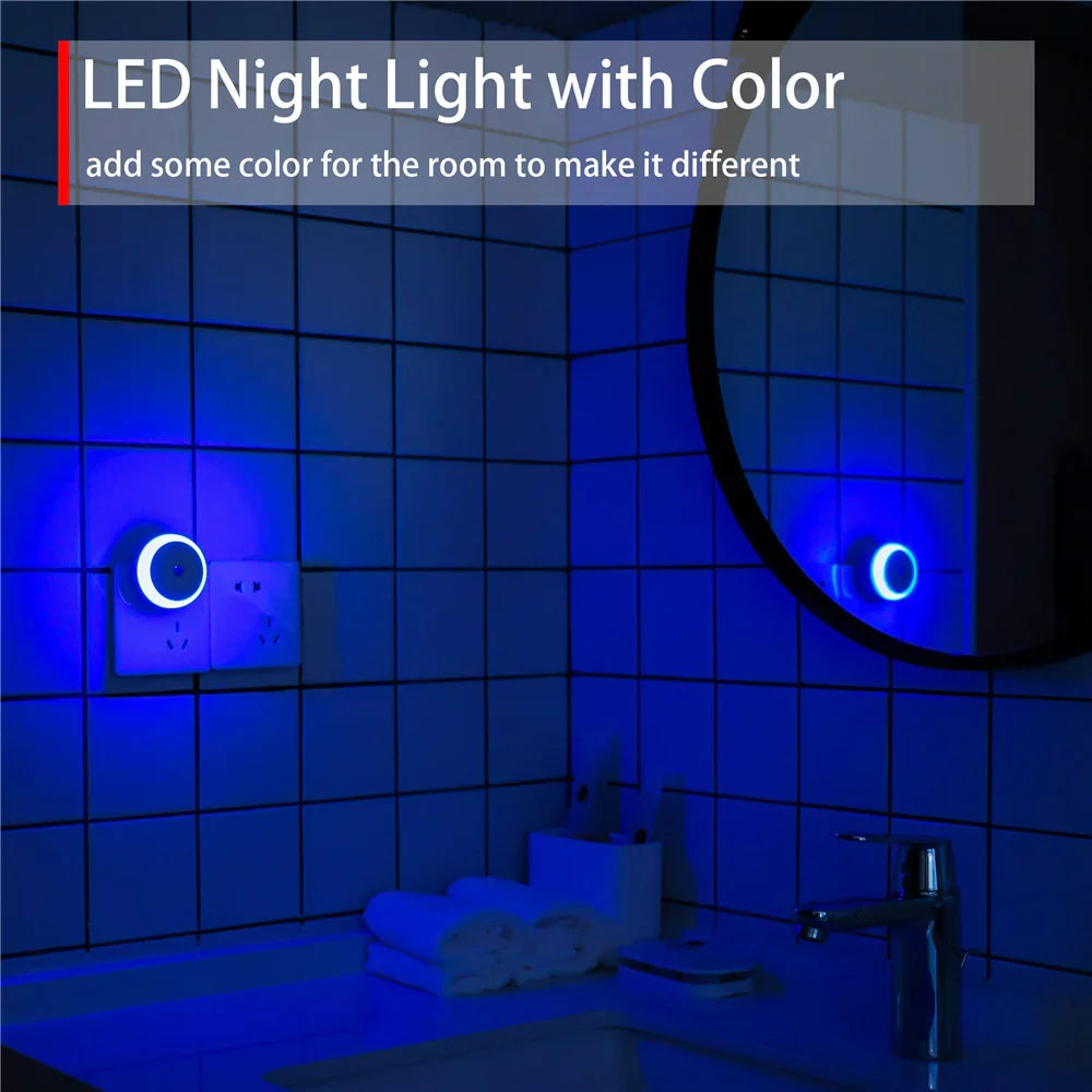LED Plug-In Night Light with Dusk-to-Dawn Sensor Auto-Dim Wall Lamp for Bathroom Hallway Kitchen Bedroom