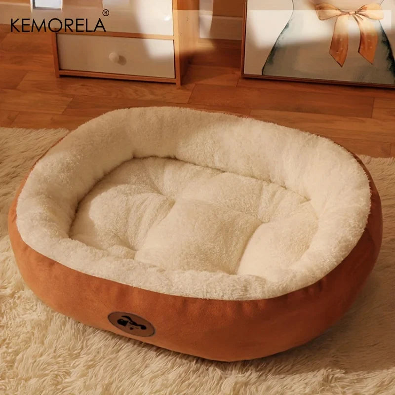 Plush Oval Pet Bed for Dogs & Cats — Thickened Machine-Washable All-Season Cushion for Small, Medium & Large Breeds