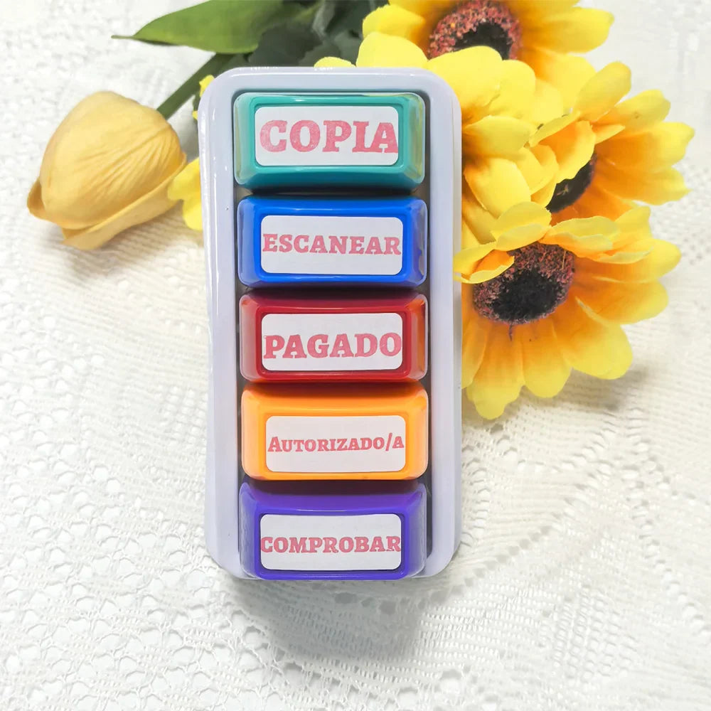 5-Pack Spanish Financial Approval Stamp Set - Office Accounting Stamps Aprobado Pagado Revisado Escaneado Copia