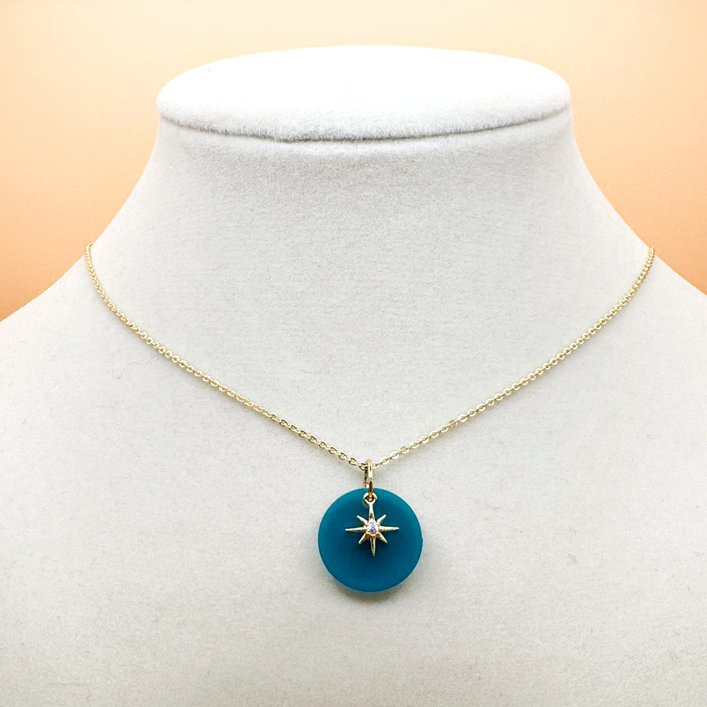 Frosted Acrylic & Dainty Star 18K Gold Plated Charm Necklace