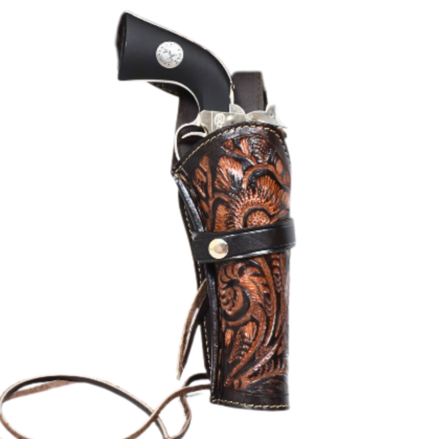 Hip Draw Tooled Leather Holster  - Brown
