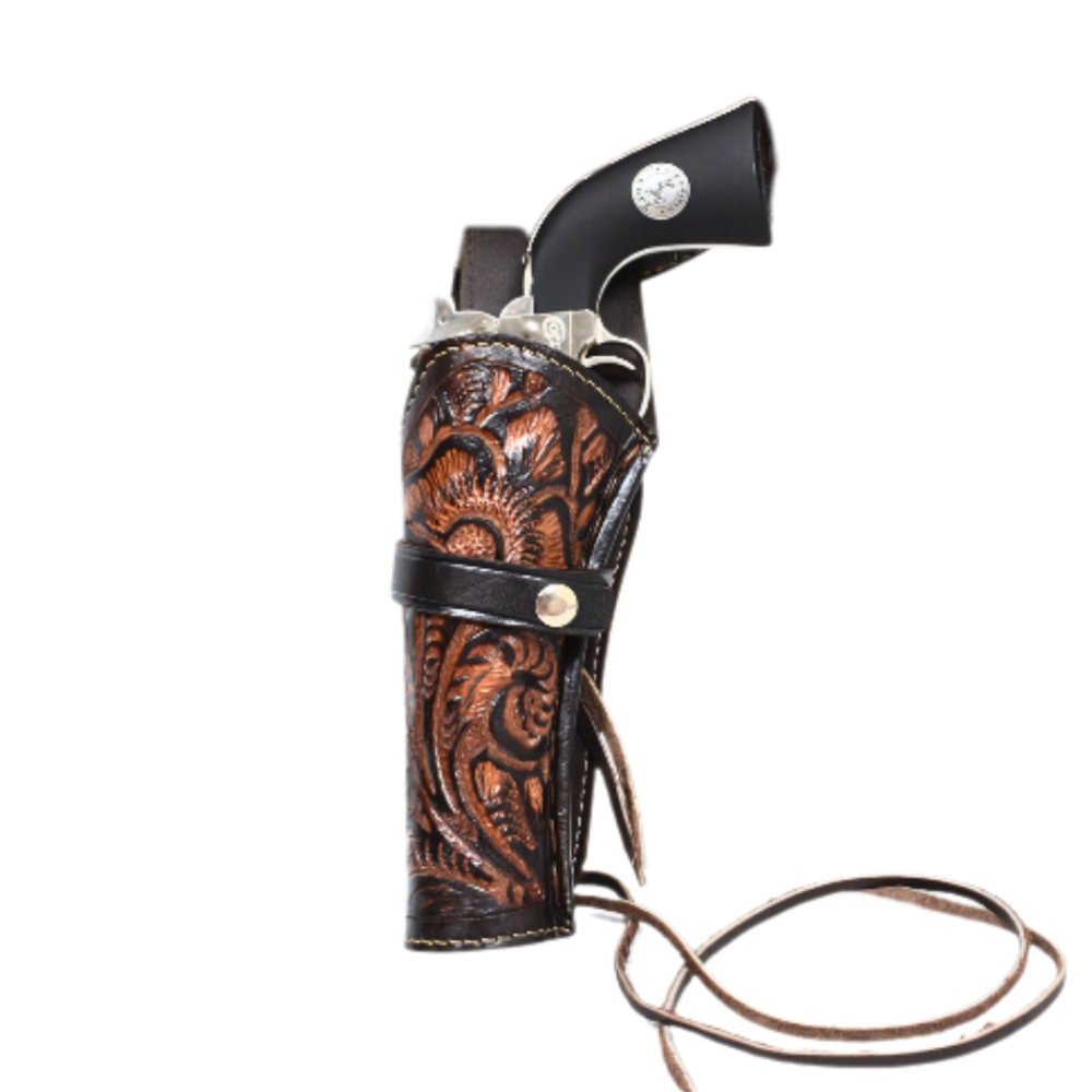 LEFT HANDED Hip Draw Tooled Leather Holster  - Brown