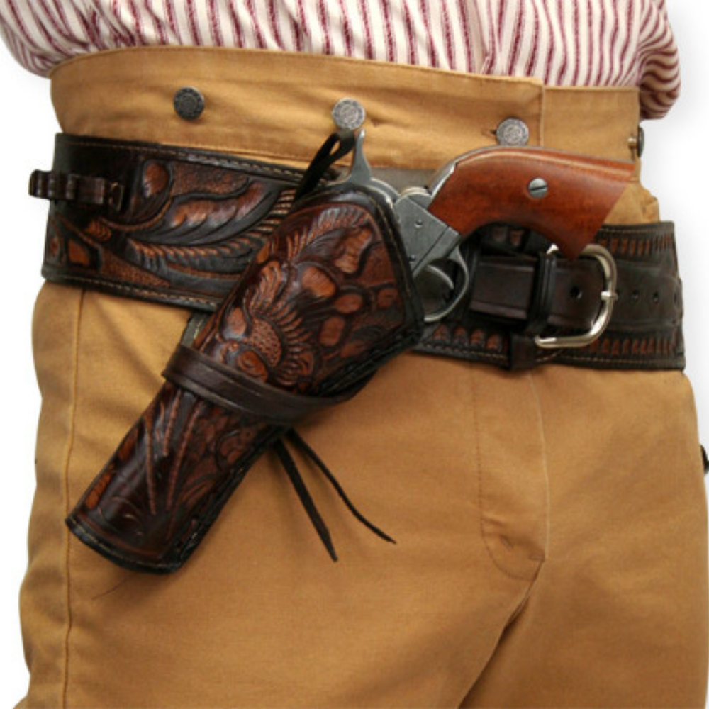 LEFT Cross Draw Tooled Leather Holster - Brown