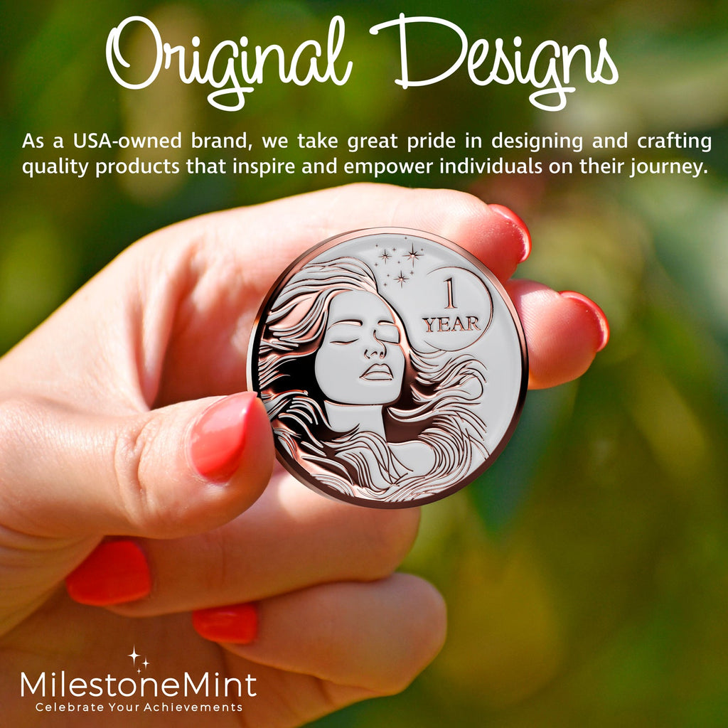 Woman's Serenity Token Sobriety Coin Gift Set Rose Gold