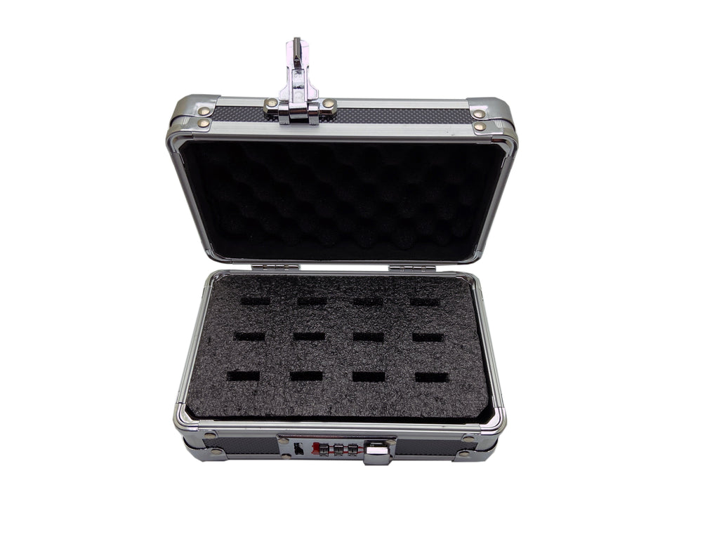 USB Drive Organizer Case (Aluminum – 12 Slots) – Shockproof Antistatic Storage Box with Lock