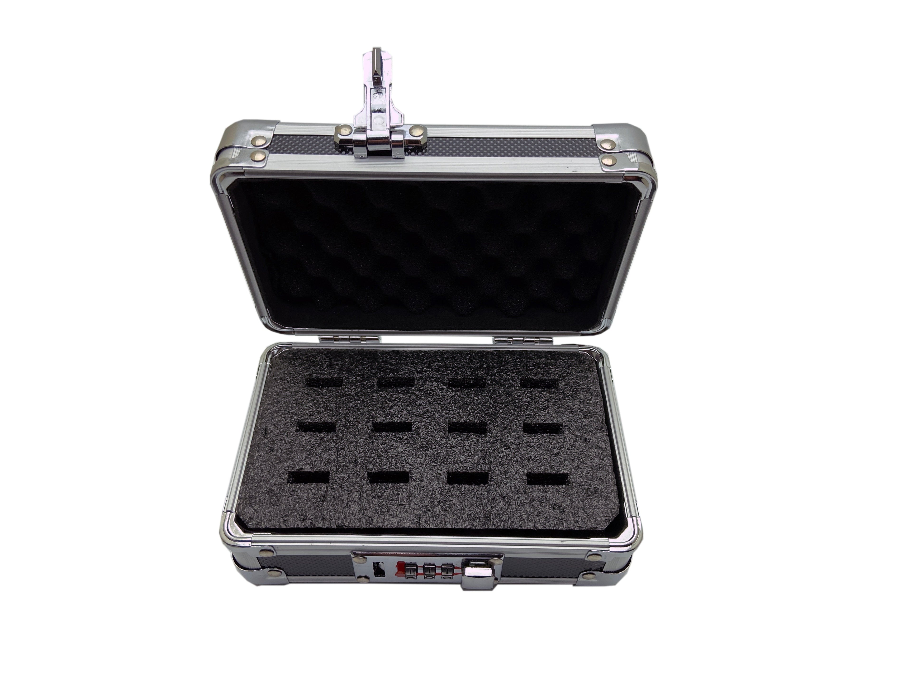 USB Drive Organizer Case (Aluminum – 12 Slots) – Shockproof Antistatic Storage Box with Lock