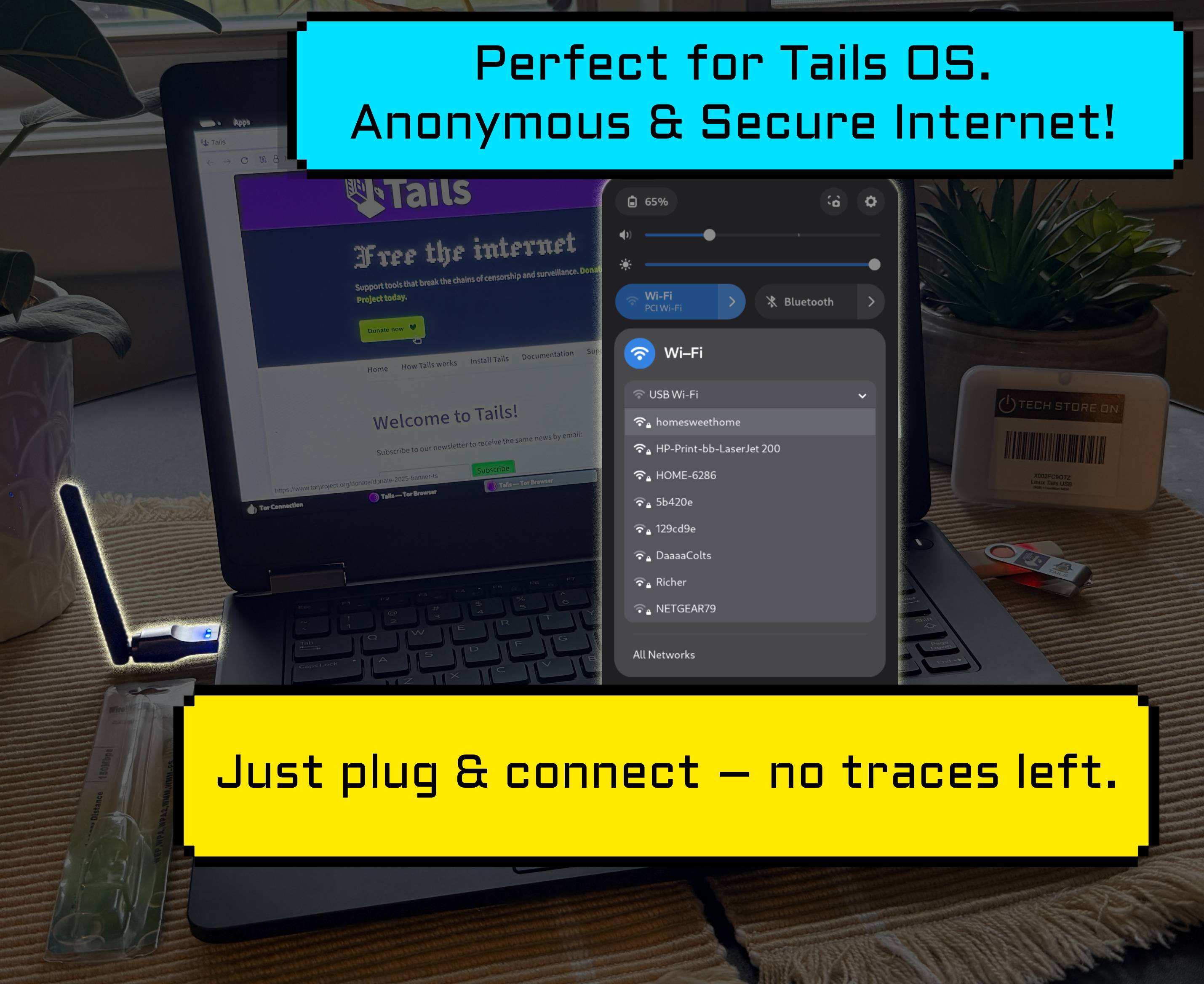 Wi-Fi USB Adapter for Linux (Tails, Ubuntu, Debian, Mint) – Plug & Play 2.4 GHz MT7601U Chipset