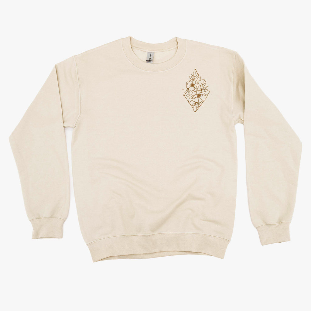 Flower Diamond (Pocket Front) w/ Actually Life is Beautiful and I Have Time (Back) - BASIC FLEECE CREWNECK