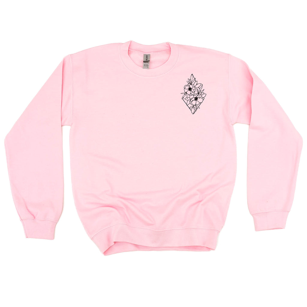 Flower Diamond (Pocket Front) w/ Actually Life is Beautiful and I Have Time (Back) - BASIC FLEECE CREWNECK