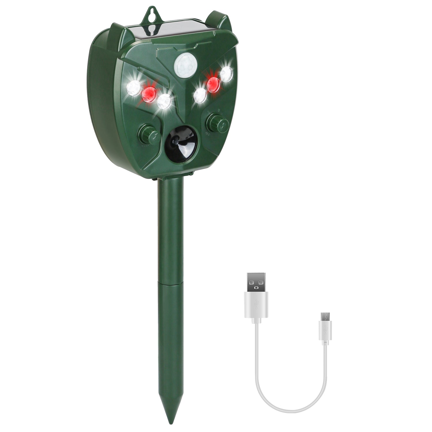 Ultrasonic Solar Animal Repeller Outdoor Mole Snake Squirrel Mouse Chaser Waterproof Bird Deer Dog Cat Deterrent with 5 Gears for Farm Garden Yard