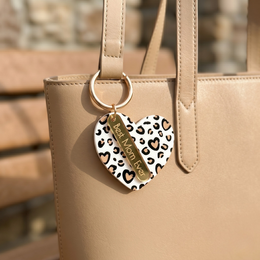 Best Mom Ever Cheetah Heart Bag Charm & Keychain