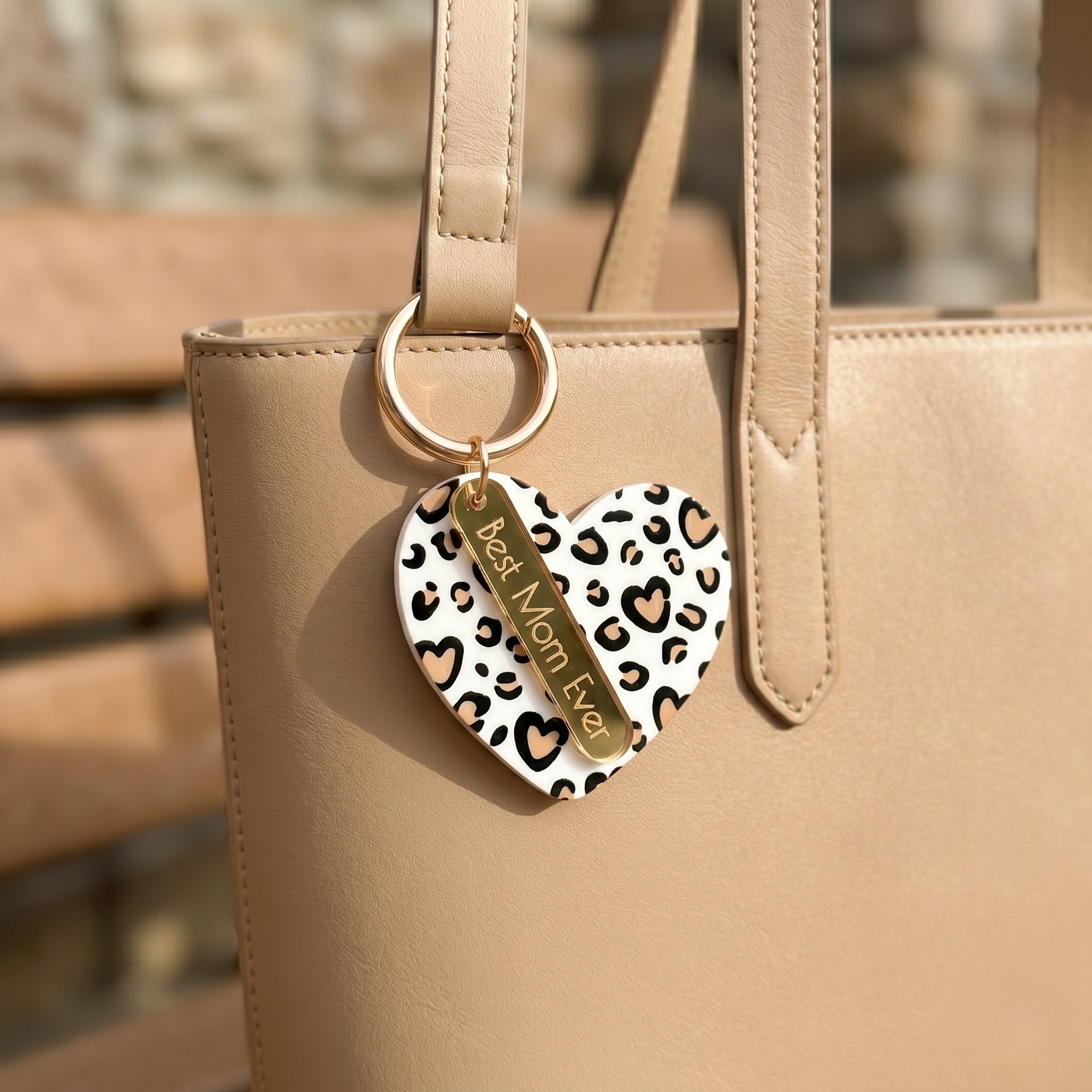 Best Mom Ever Cheetah Heart Bag Charm & Keychain