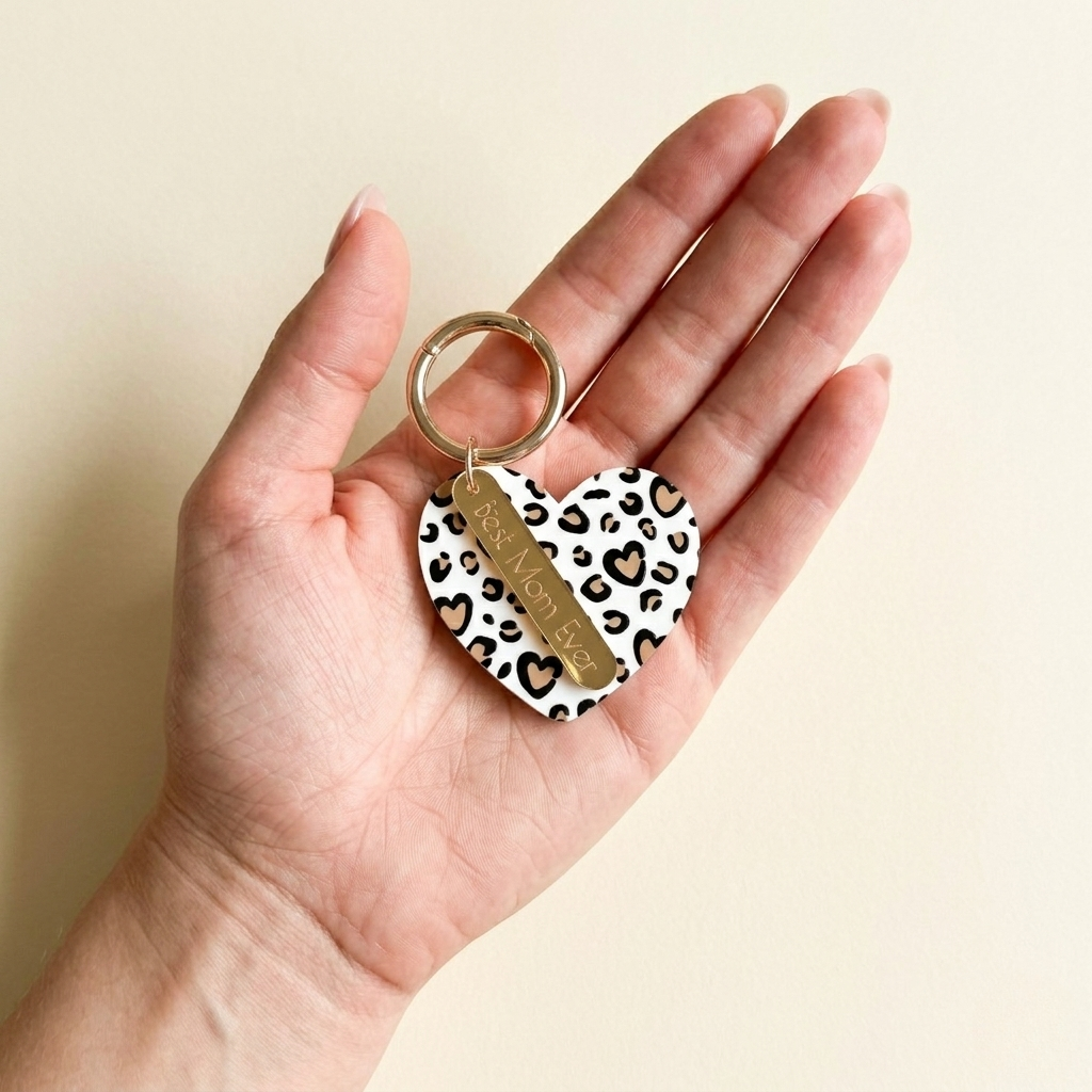 Best Mom Ever Cheetah Heart Bag Charm & Keychain