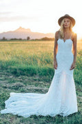 A Line Bohemian Low V Back Full Lace Beach Garden Bridal Gowns