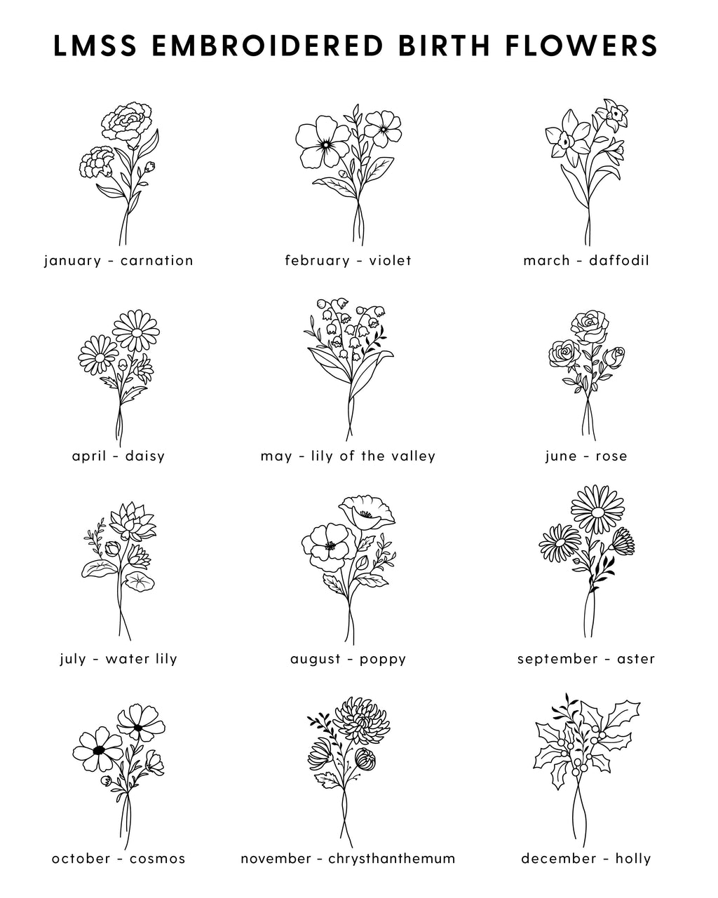 Embroidered Comfort Colors Tee - 2 Birth Flower w/ White Thread (center)