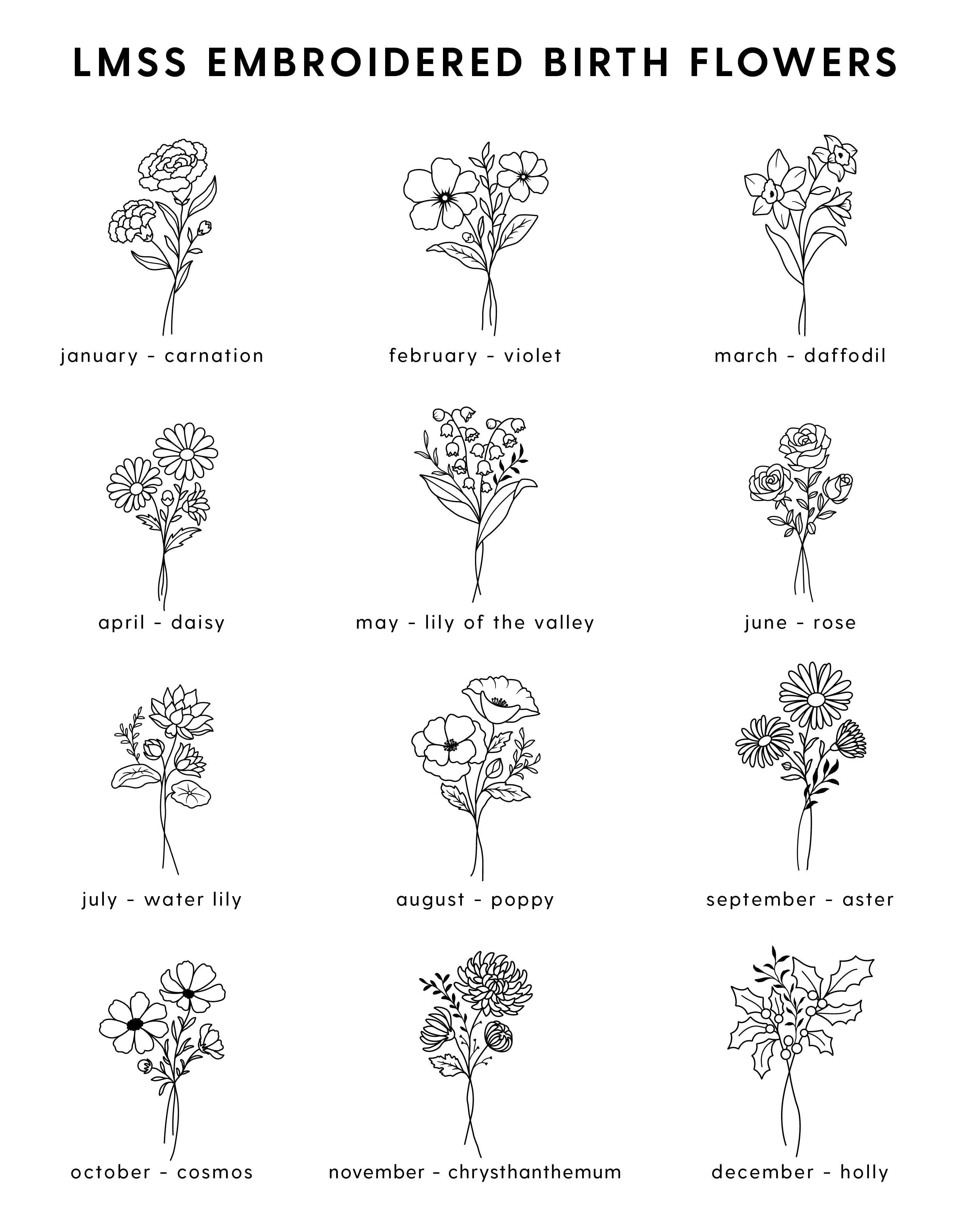 Embroidered Comfort Colors Tee - 4 Birth Flower w/ White Thread (center)