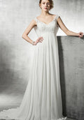 A-Line Empire Chiffon And Lace Dress With Beadings And Back Cowl