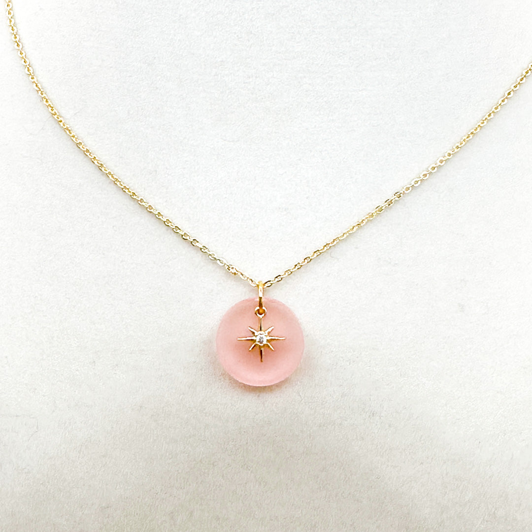 Frosted Acrylic & Dainty Star 18K Gold Plated Charm Necklace