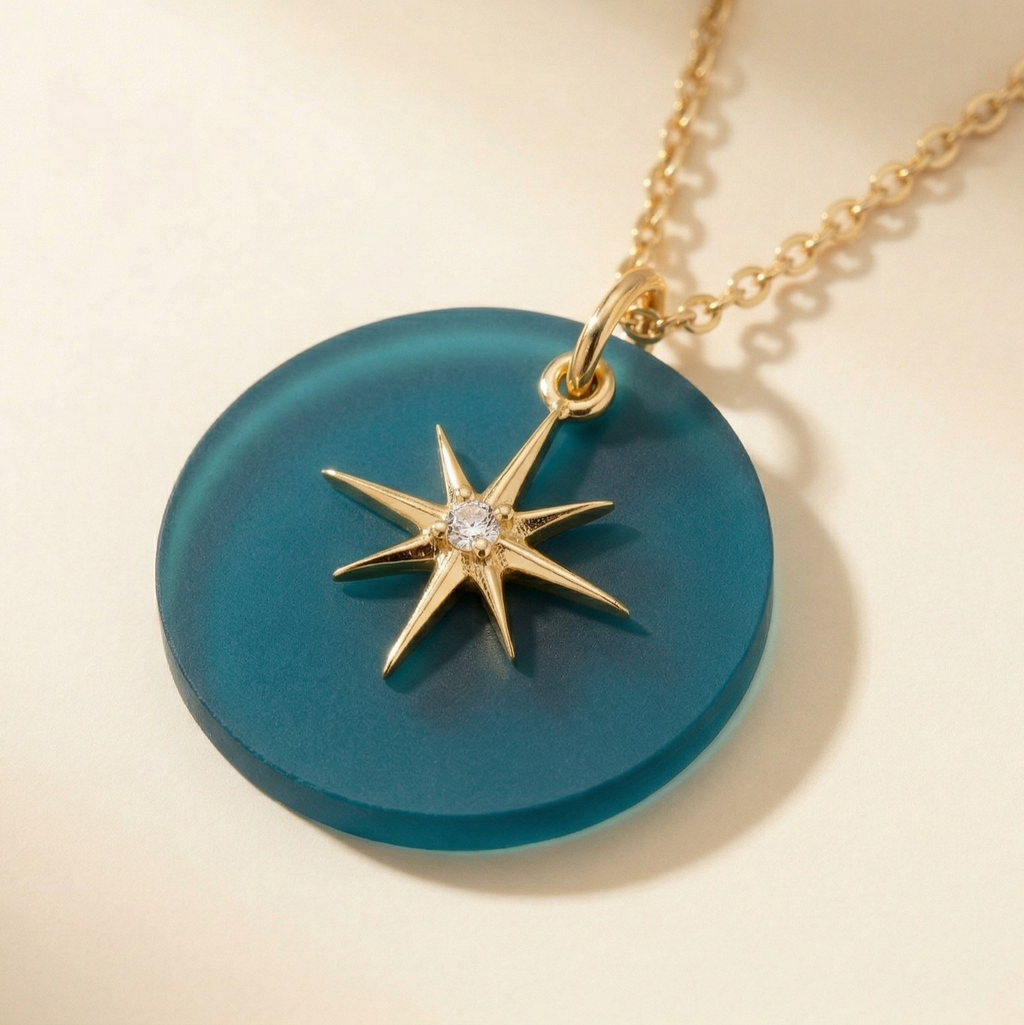 Frosted Acrylic & Dainty Star 18K Gold Plated Charm Necklace