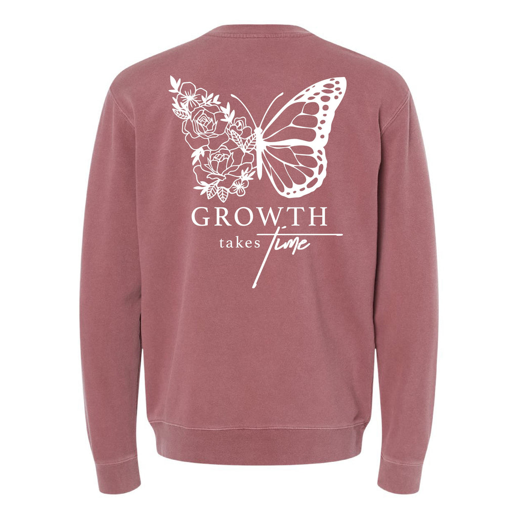Embroidered/Printed PIGMENT Crewneck (pf&b) - Floral Butterfly / Growth Takes Time