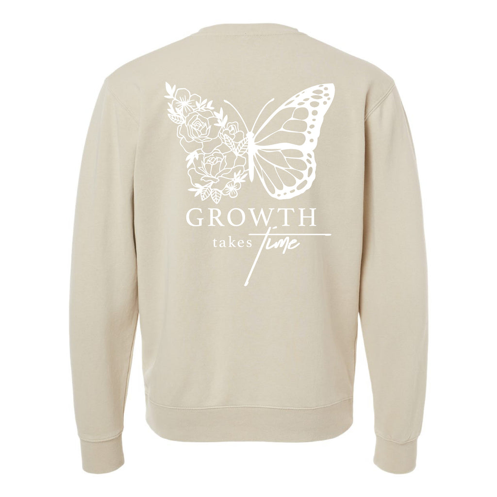 Embroidered/Printed PIGMENT Crewneck (pf&b) - Floral Butterfly / Growth Takes Time