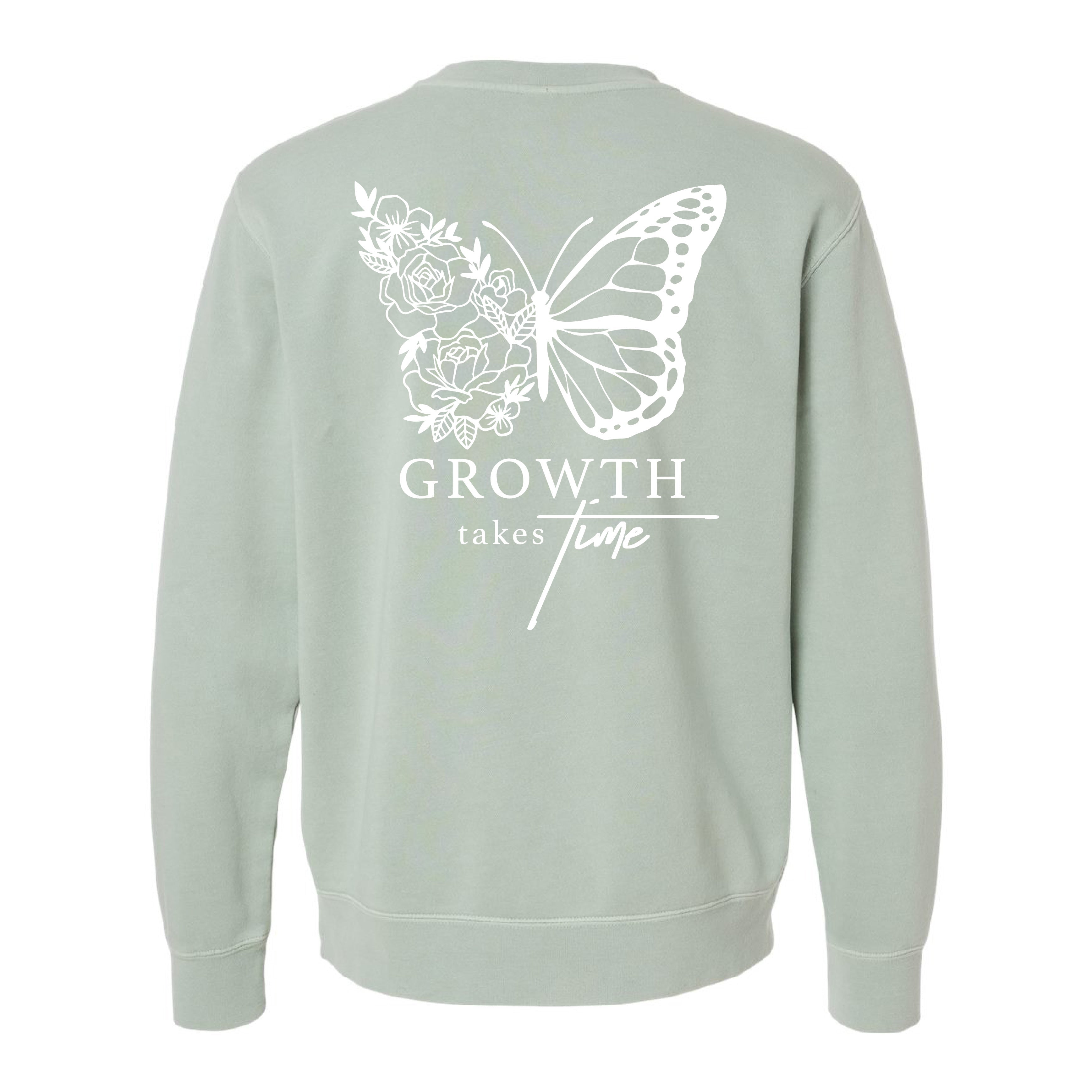 Embroidered/Printed PIGMENT Crewneck (pf&b) - Floral Butterfly / Growth Takes Time