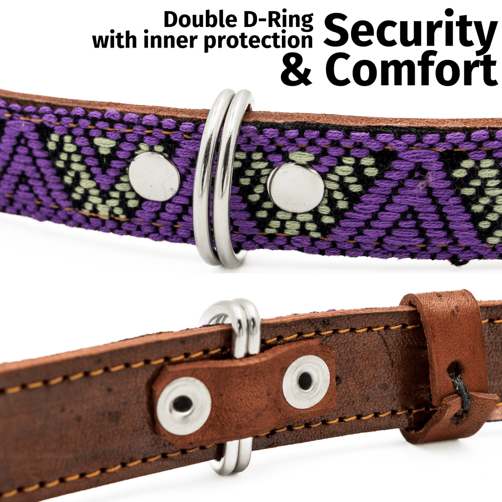 Handmade Leather Dog Collar — Aztec Embroidered | Amethyst