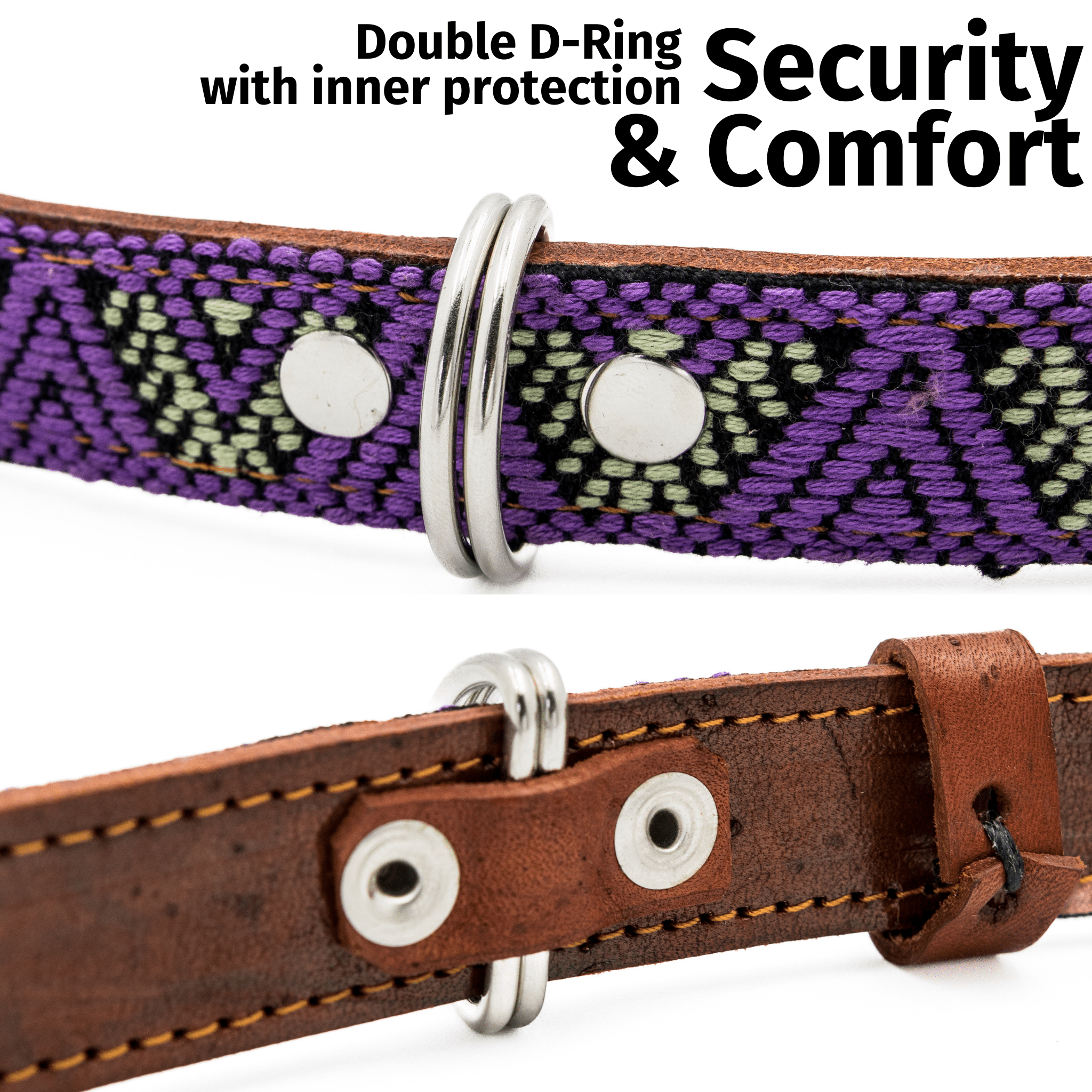Handmade Leather Dog Collar — Aztec Embroidered | Amethyst