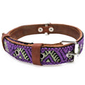 Handmade Leather Dog Collar — Aztec Embroidered | Amethyst