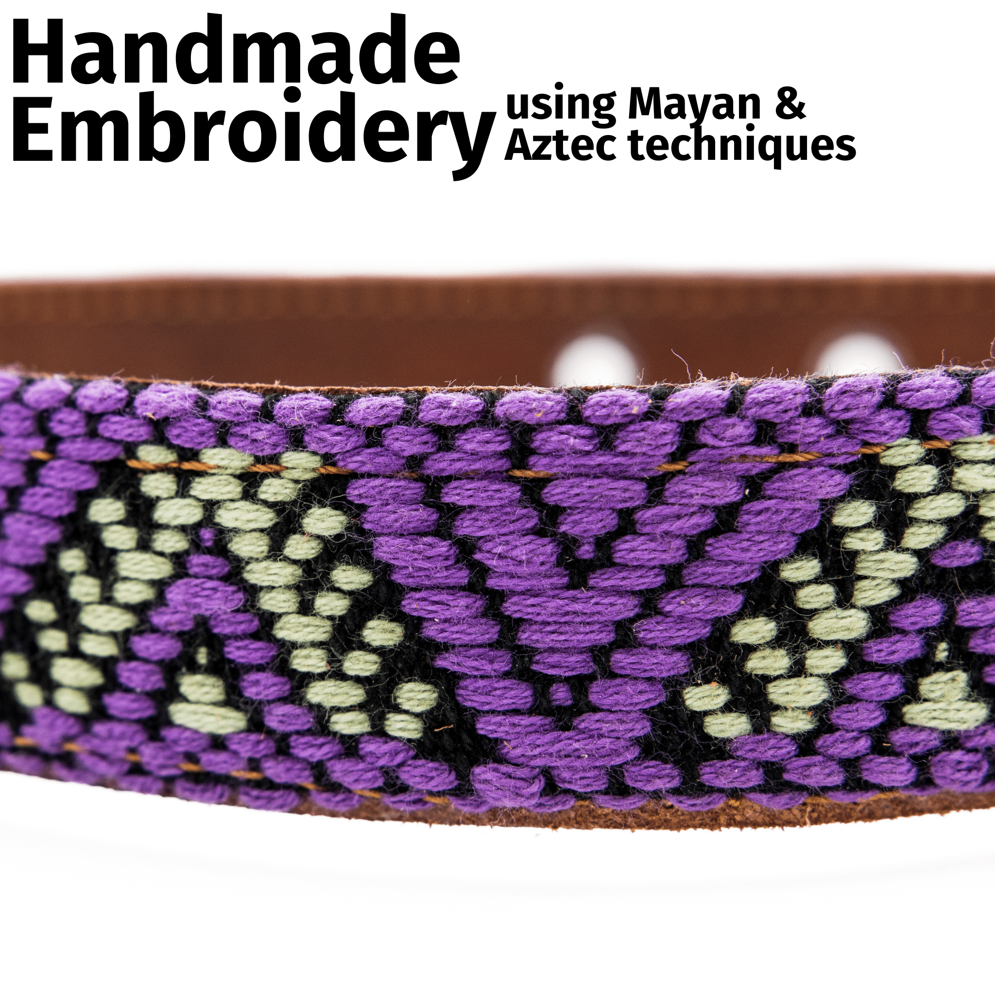 Handmade Leather Dog Collar — Aztec Embroidered | Amethyst