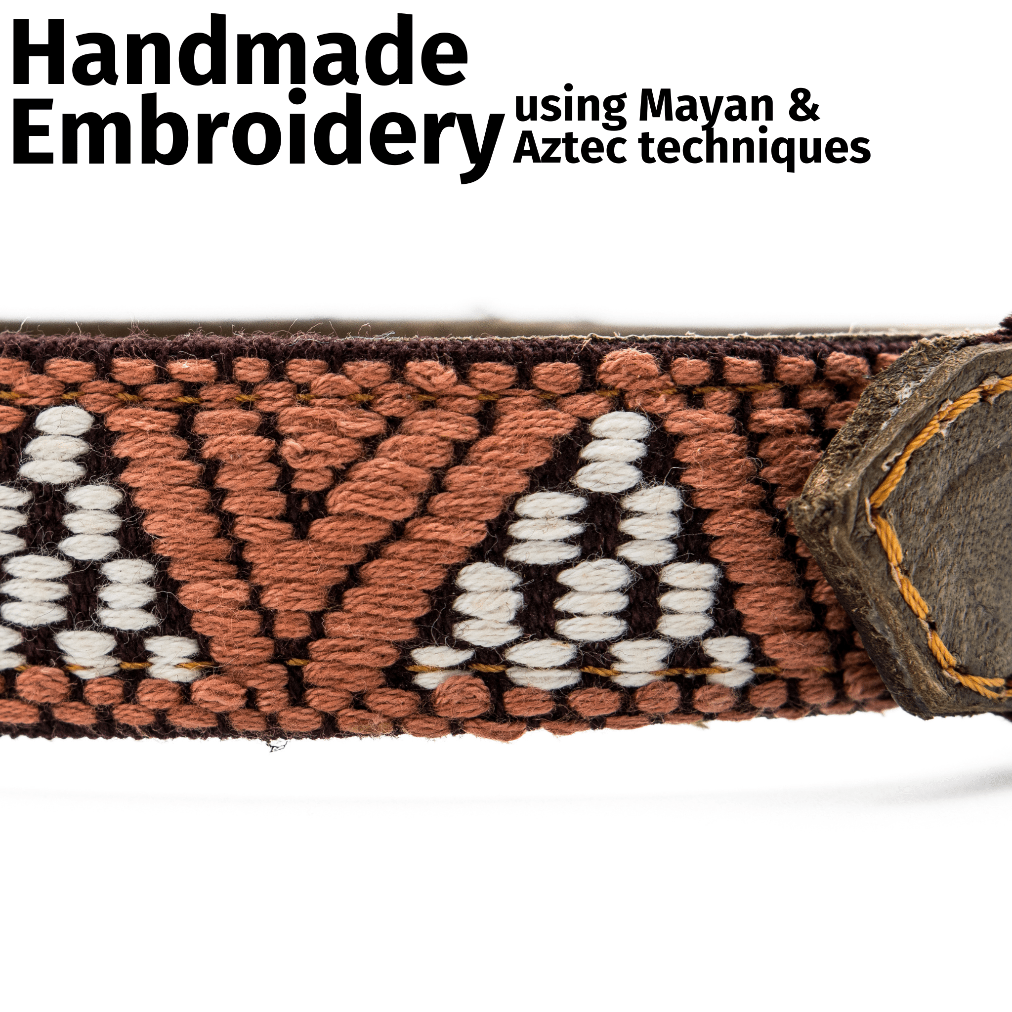 Handmade Leather Dog Collar — Aztec Embroidered | Brown Rust
