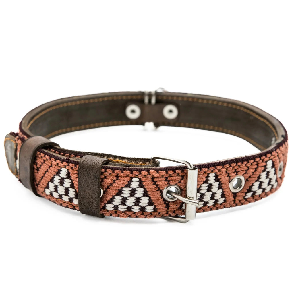 Handmade Leather Dog Collar — Aztec Embroidered | Brown Rust