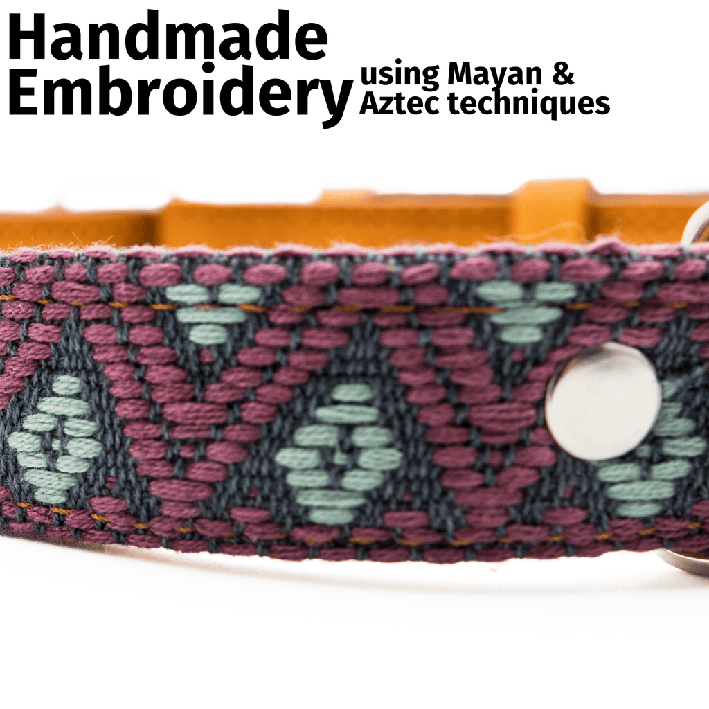 Handmade Leather Dog Collar — Aztec Embroidered | Camelot