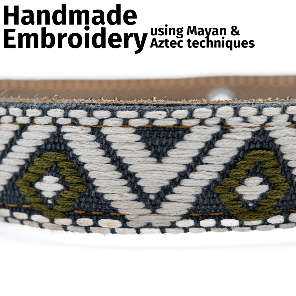 Handmade Leather Dog Collar — Aztec Embroidered | Ceramic Cello