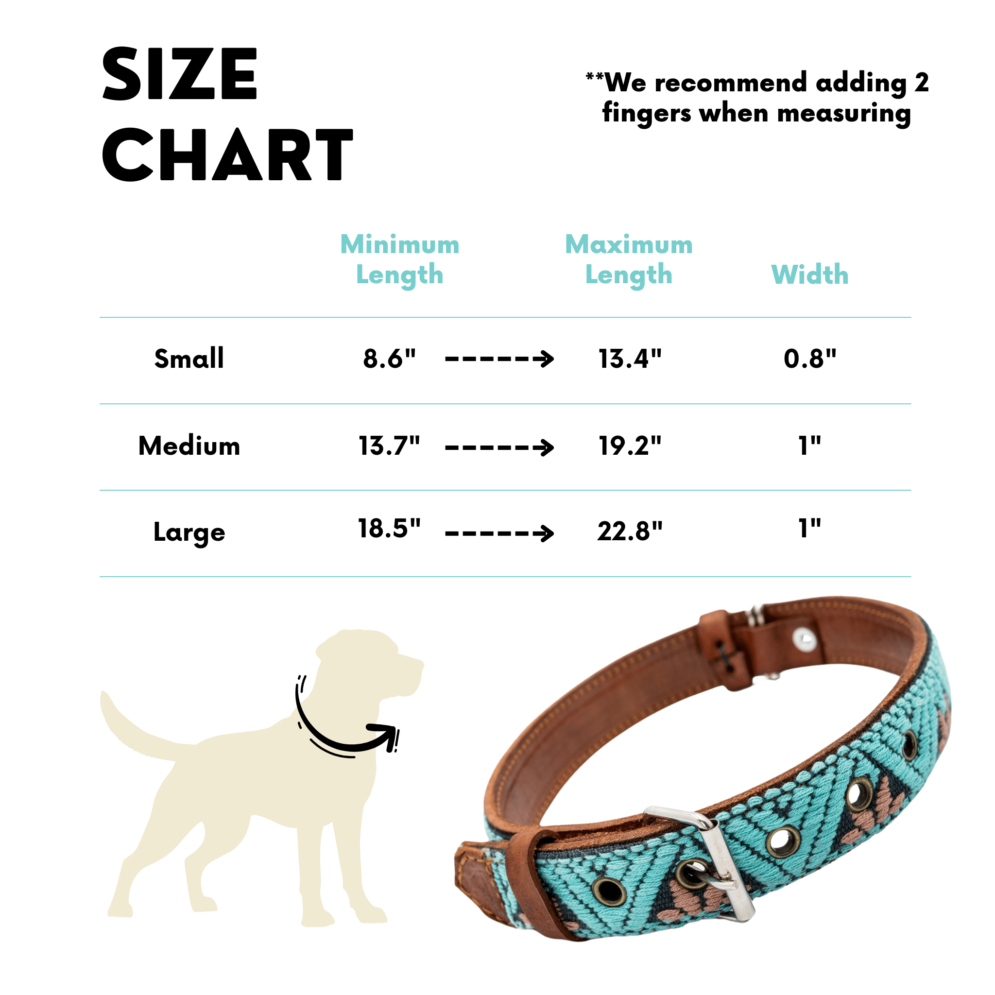 Handmade Leather Dog Collar — Aztec Embroidered | Teal