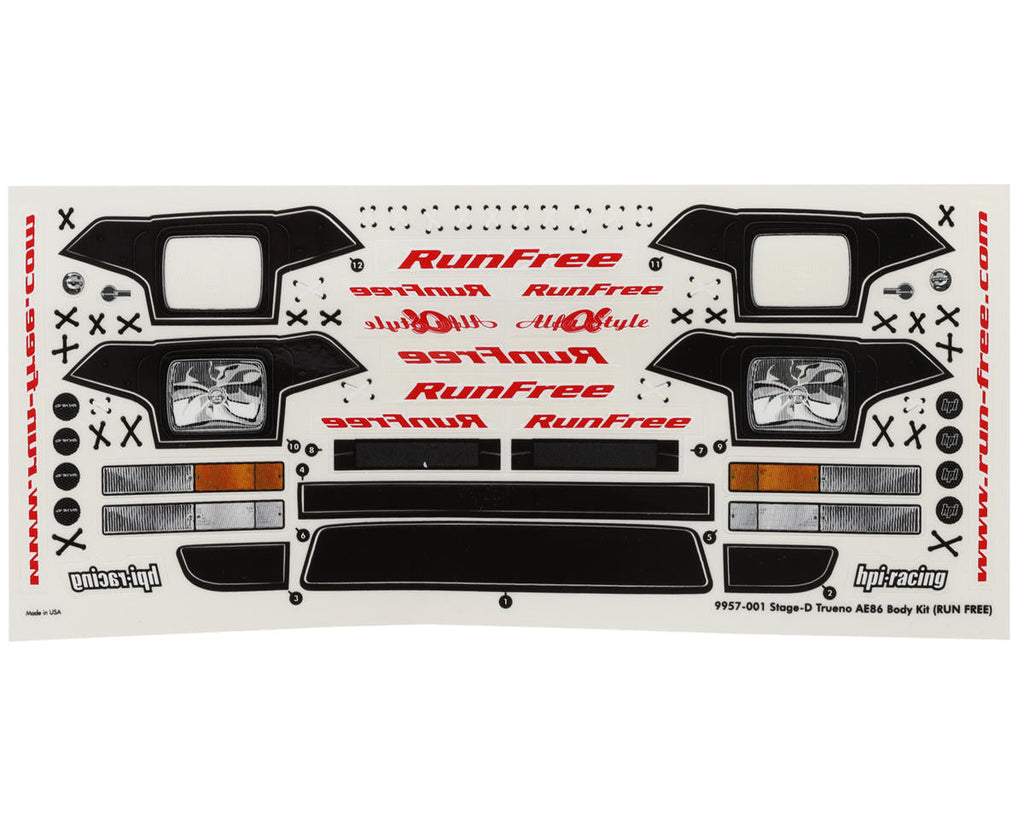 HPI Racing Toyota Stage-D Sprinter Trueno AE86 Run Free Wide-Body Kit Clear